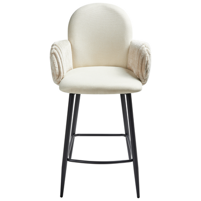 Set Of 2 Retro Bar Chairs Light Beige Fabric Velvet Armrests