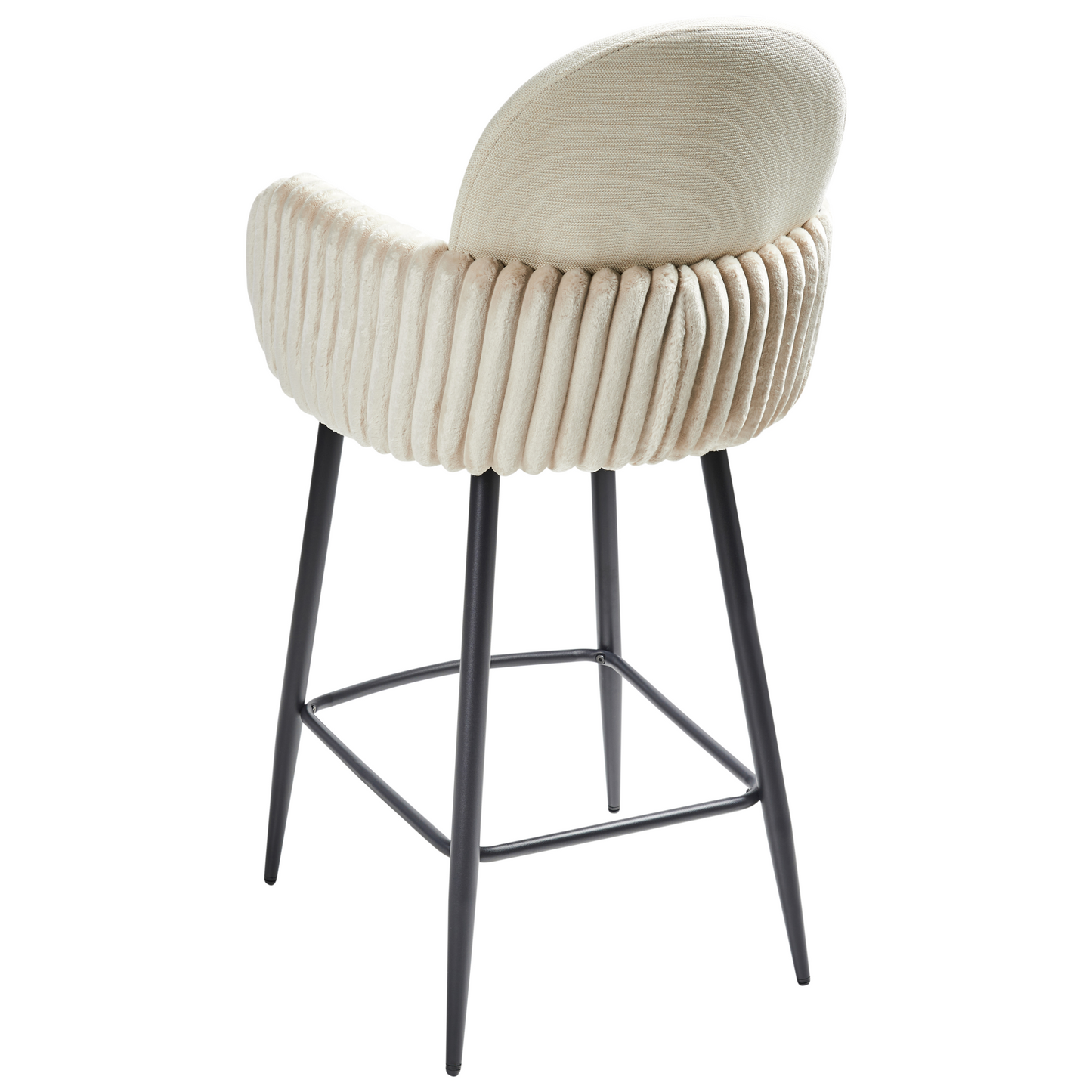 Set Of 2 Retro Bar Chairs Light Beige Fabric Velvet Armrests