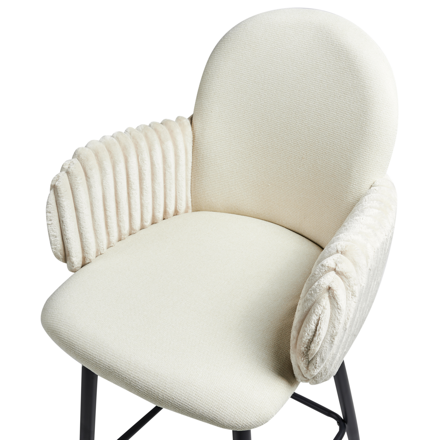 Set Of 2 Retro Bar Chairs Light Beige Fabric Velvet Armrests