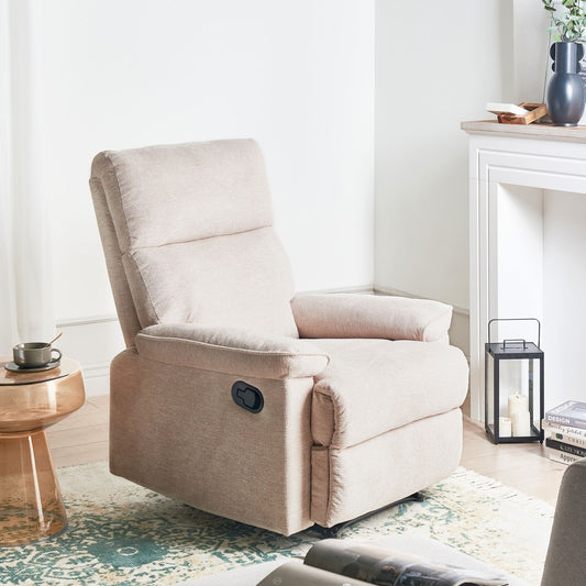 Fabric Armchair With Footrest Beige Polyester Modern