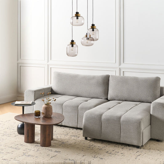 3 Corner Seater Sofa Bed Left Handed Light Grey Fabric With Built In Storage Unit