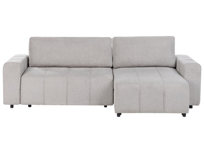 3 Corner Seater Sofa Bed Left Handed Light Grey Fabric With Built In Storage Unit