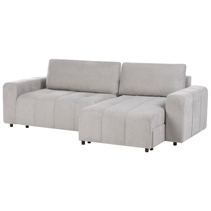 3 Corner Seater Sofa Bed Left Handed Light Grey Fabric With Built In Storage Unit