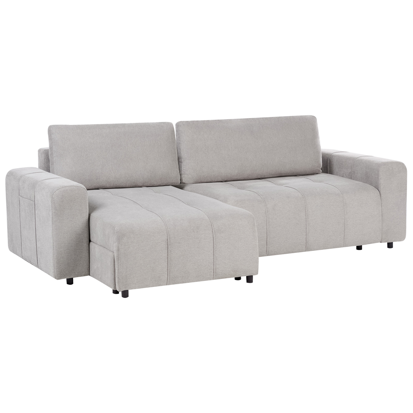 3 Seater Sofa Bed Right Handed Light Grey Fabric Storage