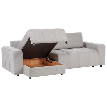 3 Seater Sofa Bed Right Handed Light Grey Fabric Storage
