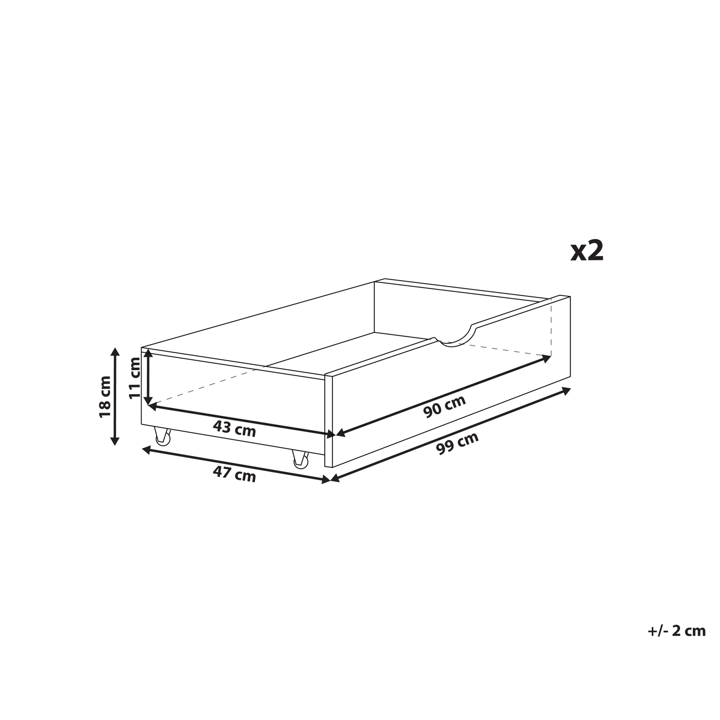 White Solid Wood Underbed Drawers Set Of 2 With Wheels