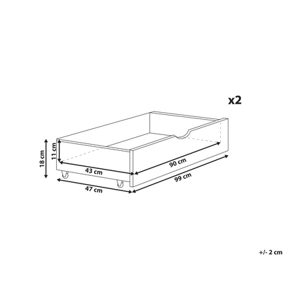 White Solid Wood Underbed Drawers Set Of 2 With Wheels