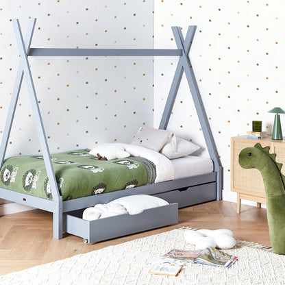 Grey Pine Wood Underbed Storage Drawers Set With Wheels