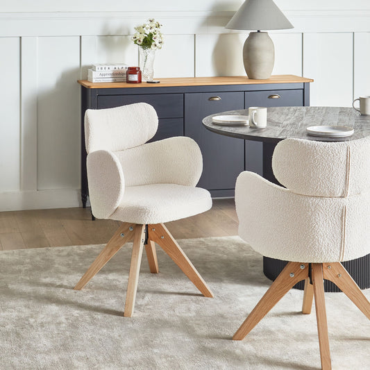 Nordic Home Swivel Dining Chair Light Beige Boucle Curved Backrest
