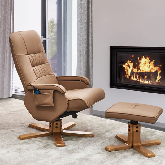 Recliner Armchair Light Brown With Footrest Faux Leather