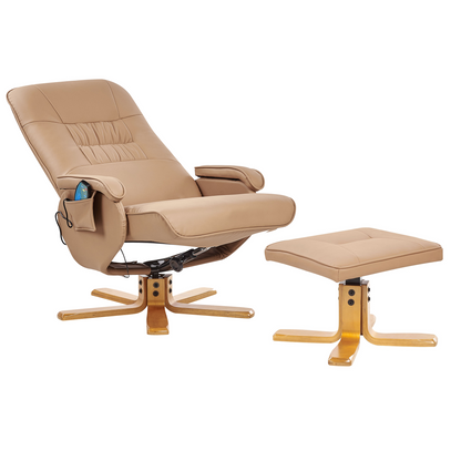 Recliner Armchair Light Brown With Footrest Faux Leather