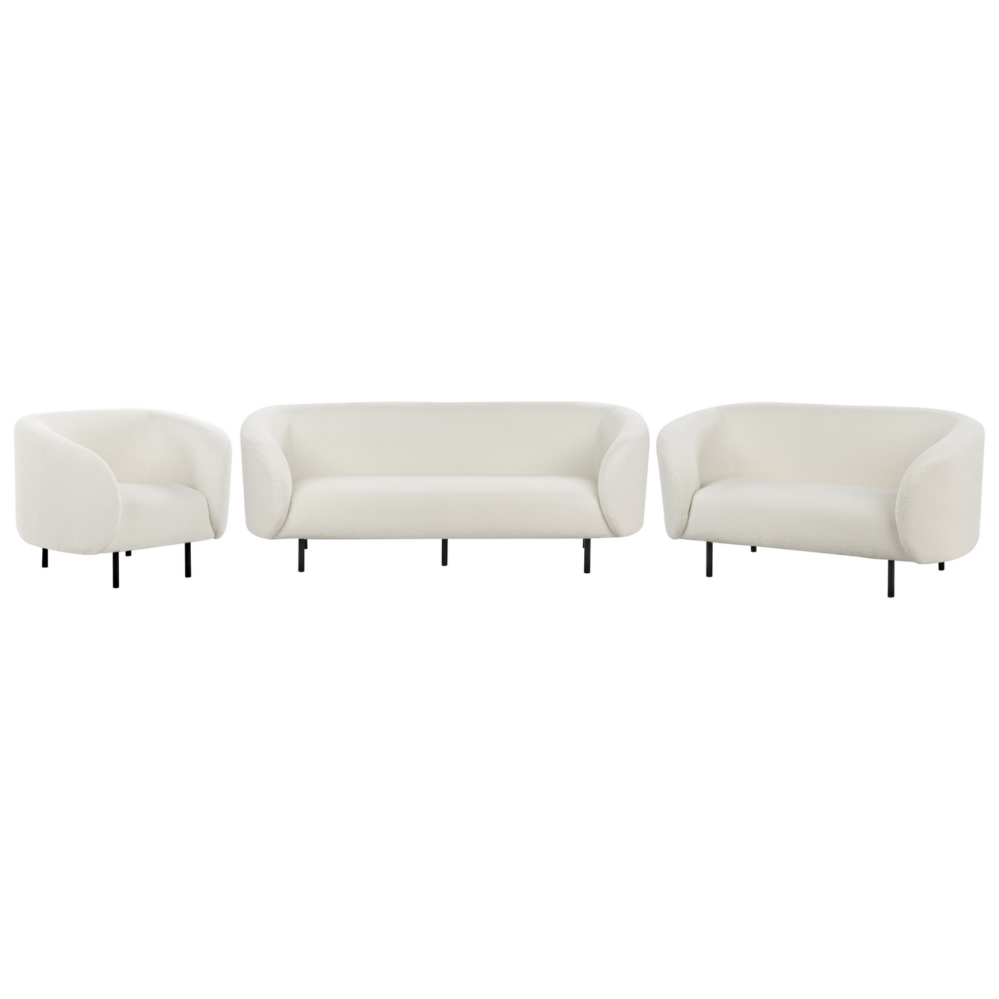White Boucle 3 Seater Sofa Set Black Legs