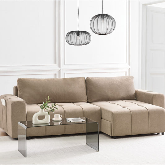 3 Corner Left-Handed Sofa Bed with Brown Fabric Storage