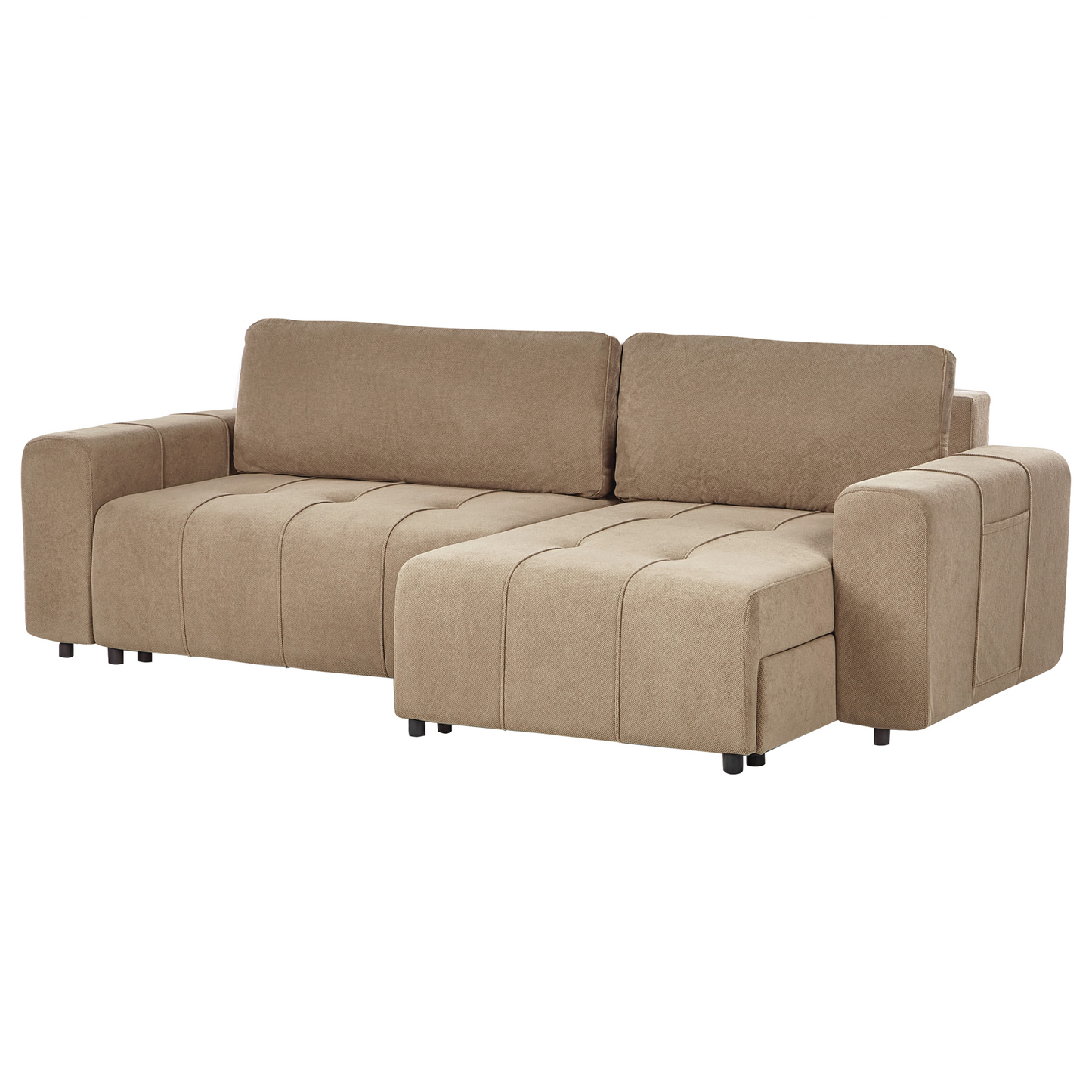 3 Corner Left-Handed Sofa Bed with Brown Fabric Storage