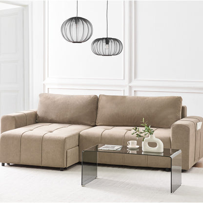 3 Corner Sofa Bed Right Handed Brown Fabric With Storage