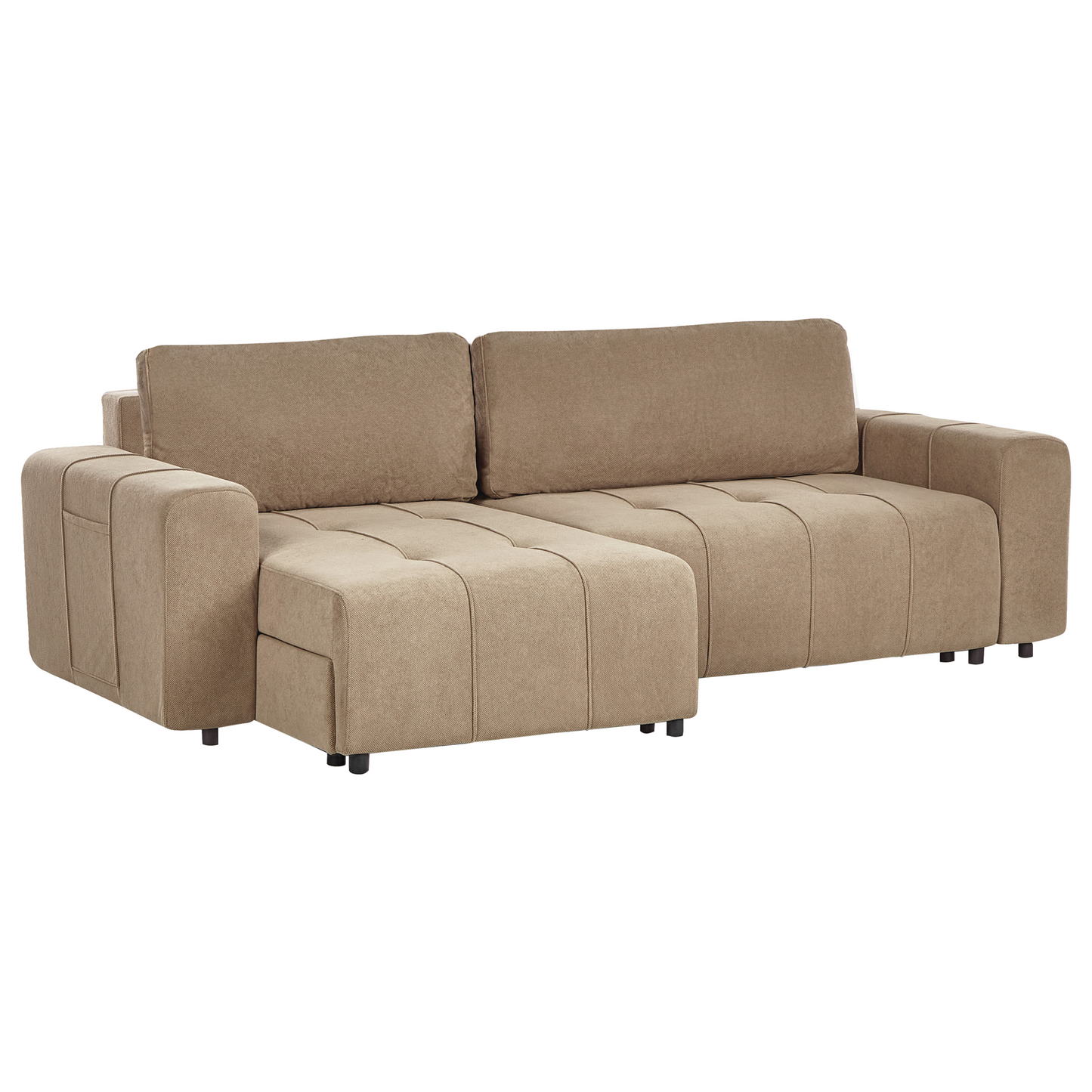 3 Corner Sofa Bed Right Handed Brown Fabric With Storage