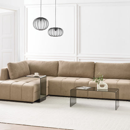4 Corner Sofa Bed Right Handed Brown Fabric With Storage Thick Padding Modern Living Room