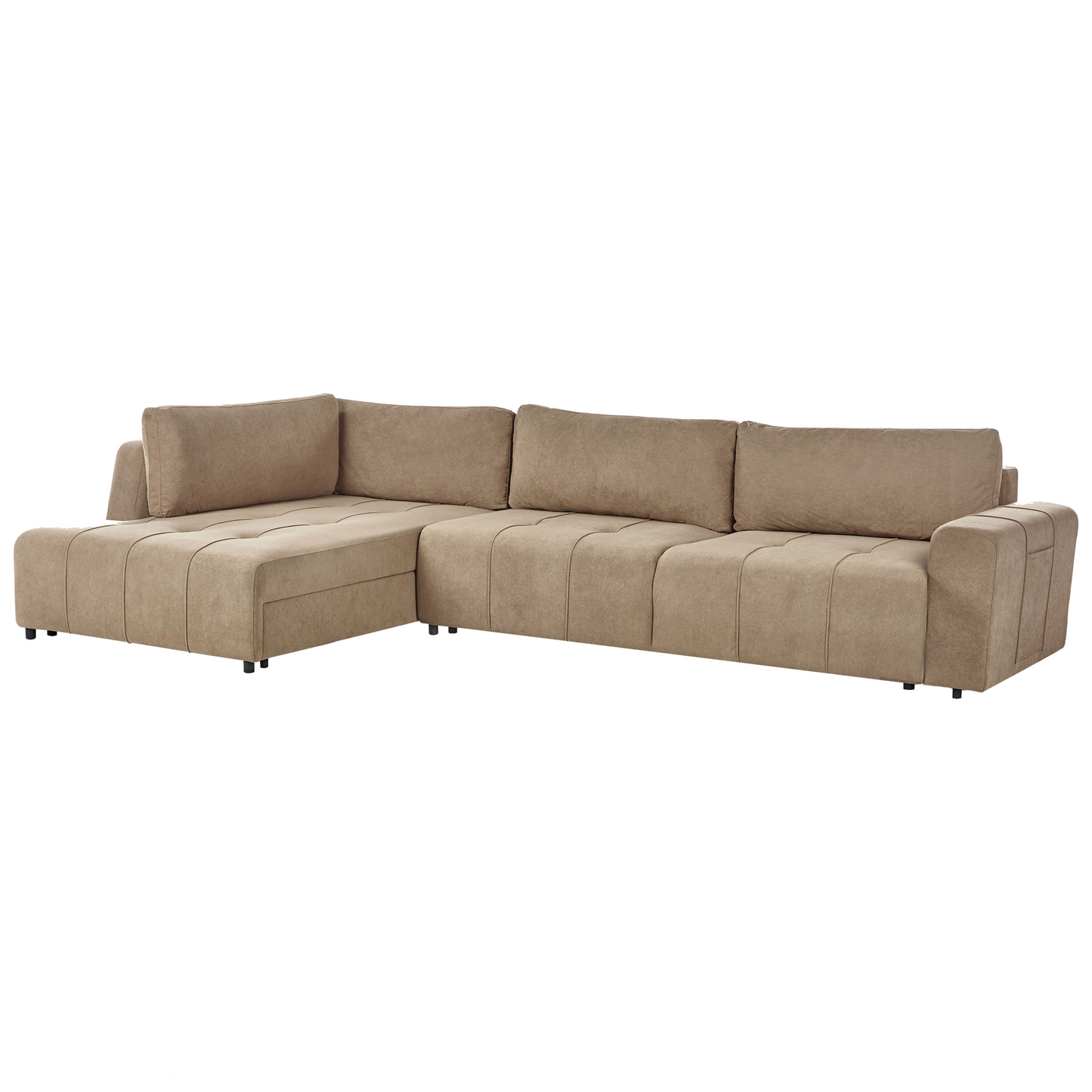 4 Corner Sofa Bed Right Handed Brown Fabric With Storage Thick Padding Modern Living Room
