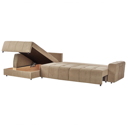 4 Corner Sofa Bed Right Handed Brown Fabric With Storage Thick Padding Modern Living Room