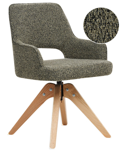 Nordic Nest Swivel Dining Chair Green Boucle Curved Backrest