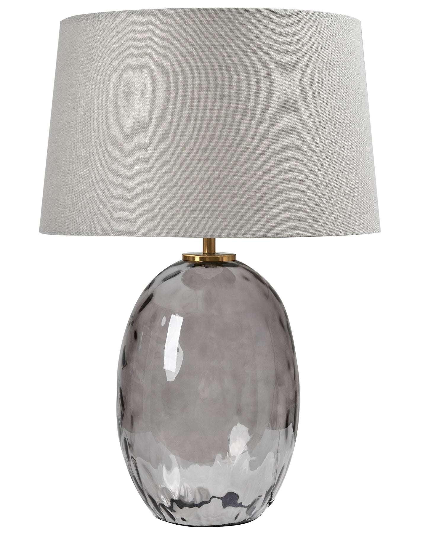 Table Lamp Smoked Glass Base Grey Fabric Shade
