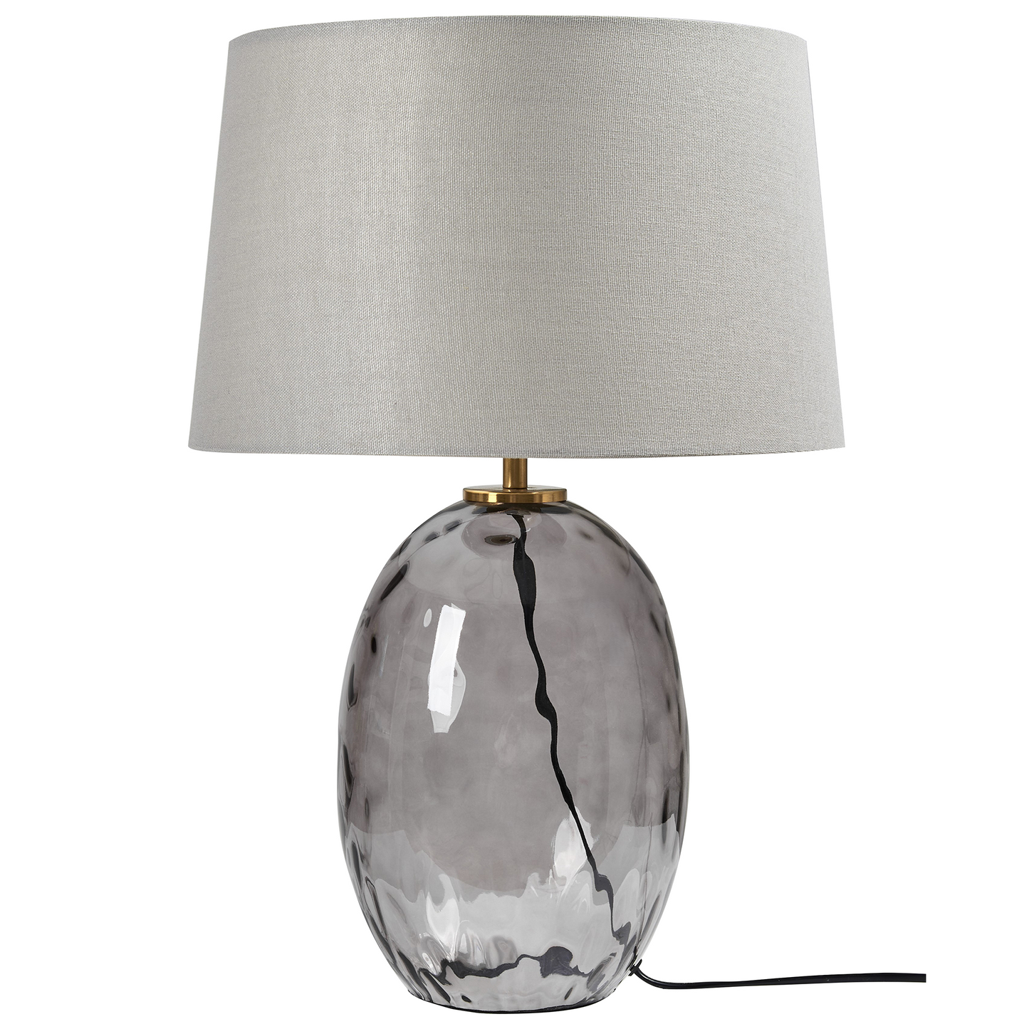 Table Lamp Smoked Glass Base Grey Fabric Shade