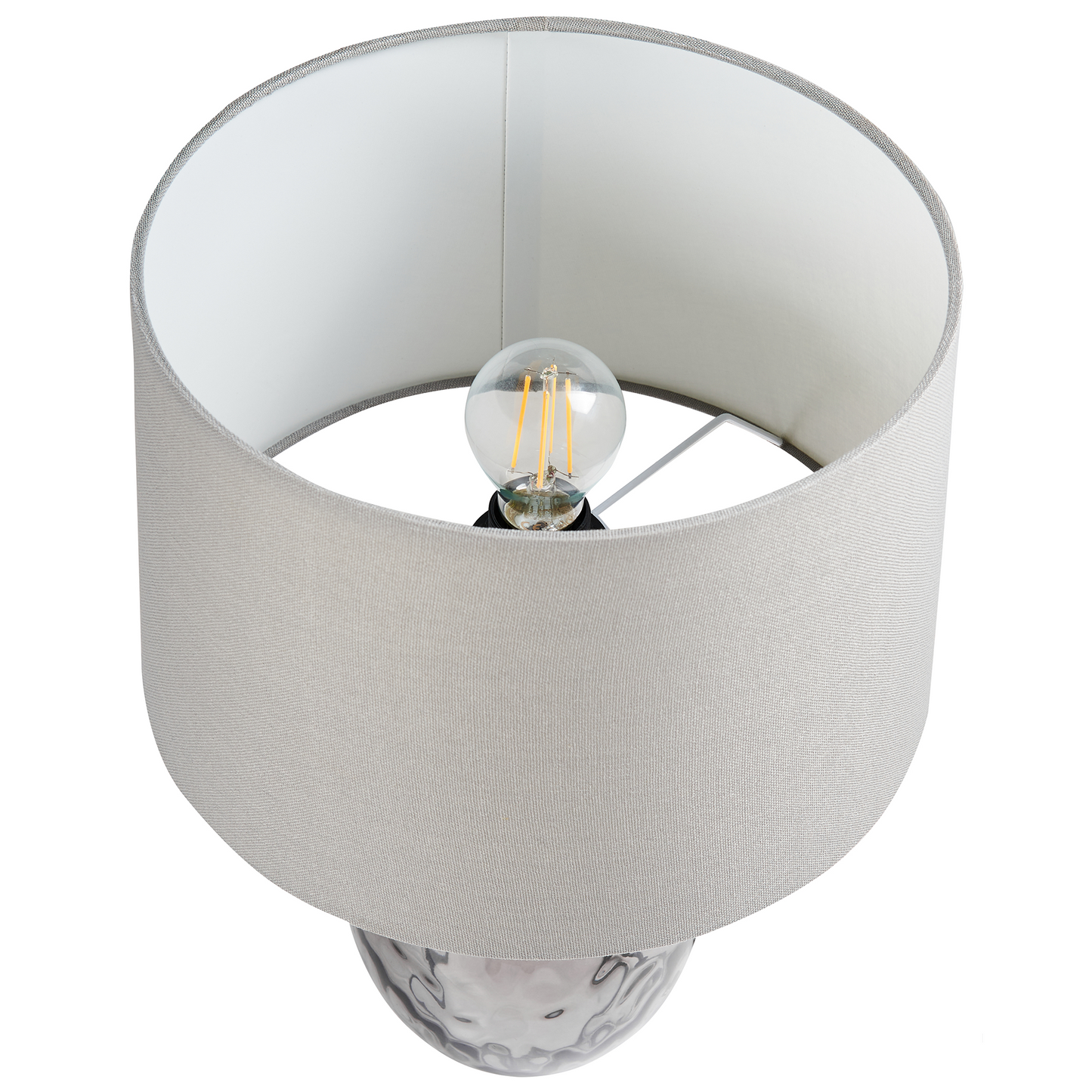 Table Lamp Smoked Glass Base Grey Fabric Shade