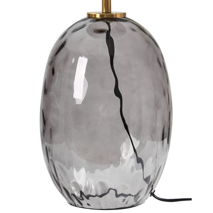 Table Lamp Smoked Glass Base Grey Fabric Shade