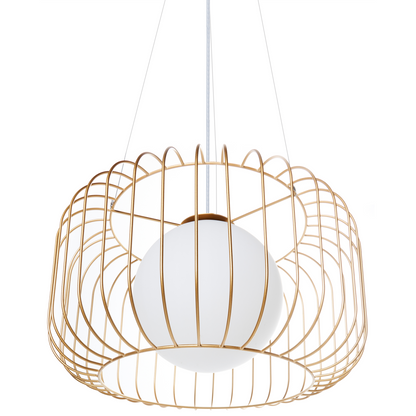 1 Light Pendant Gold Cage Wire Iron Ceiling Light Industrial Style Living Room