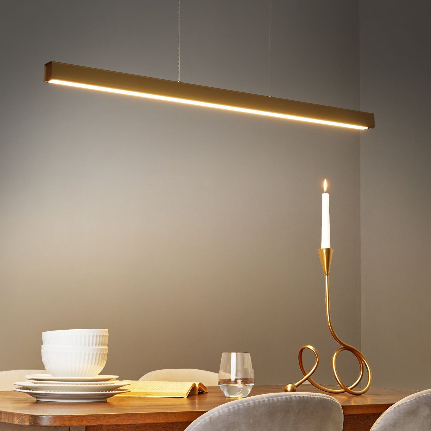 Pendant Lamp Gold Aluminum Rubberwood Shade with Remote LED