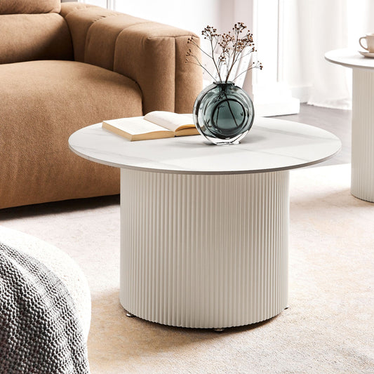 Coffee Table 70cm Round Light Beige Sintered Stone Top