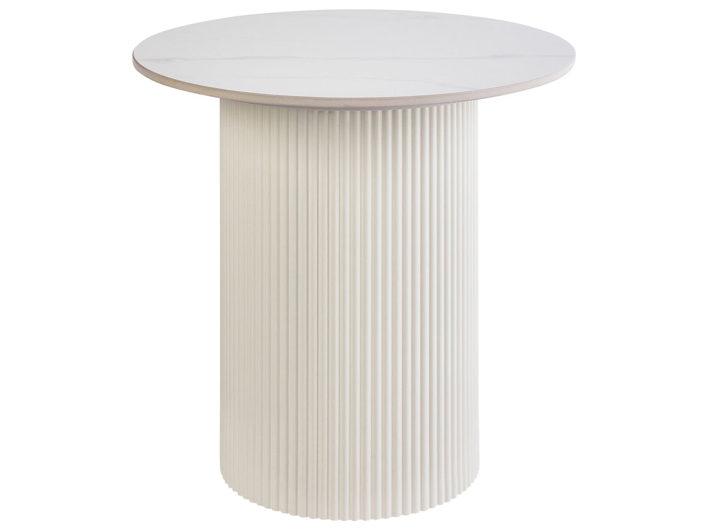 Noble Living Side Table Round 50cm Beige Sintered Stone Top Ribbed Metal Base Modern Living Room