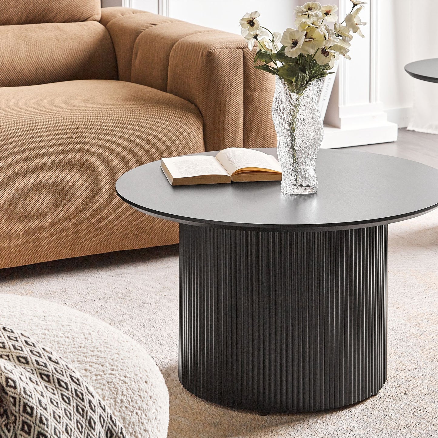 AeroLiving Modern Coffee Table Black MDF Top and Metal Base 50 cm