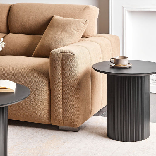 Lumina Side Table Black MDF Top Ribbed Metal Base 50 cm