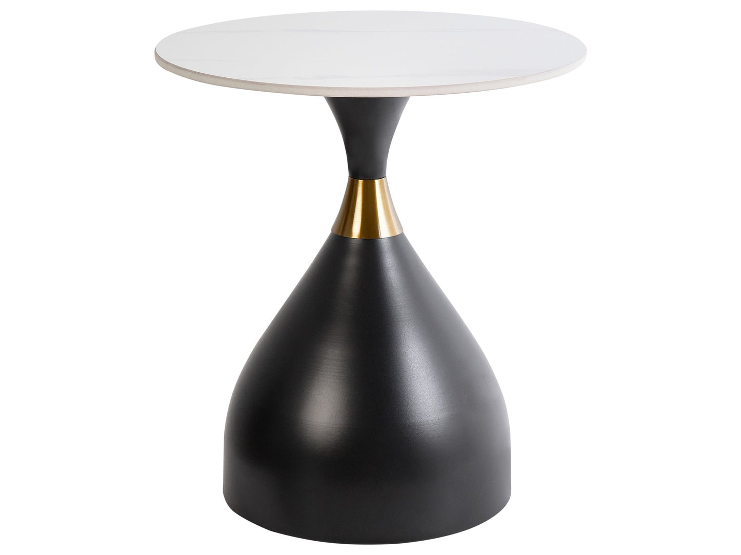 Natural Look Side Table White Stone Top Black Metal Base 50cm Gold