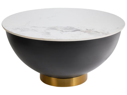 Coffee Table Sintered Stone Black Metal Base Storage 74cm
