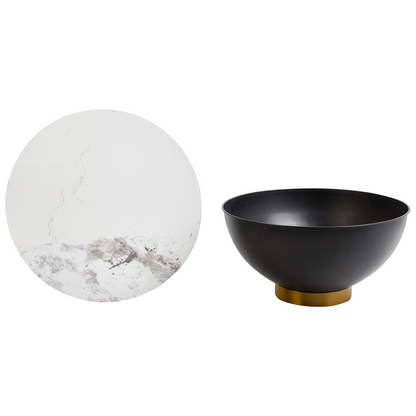 Coffee Table Sintered Stone Black Metal Base Storage 74cm