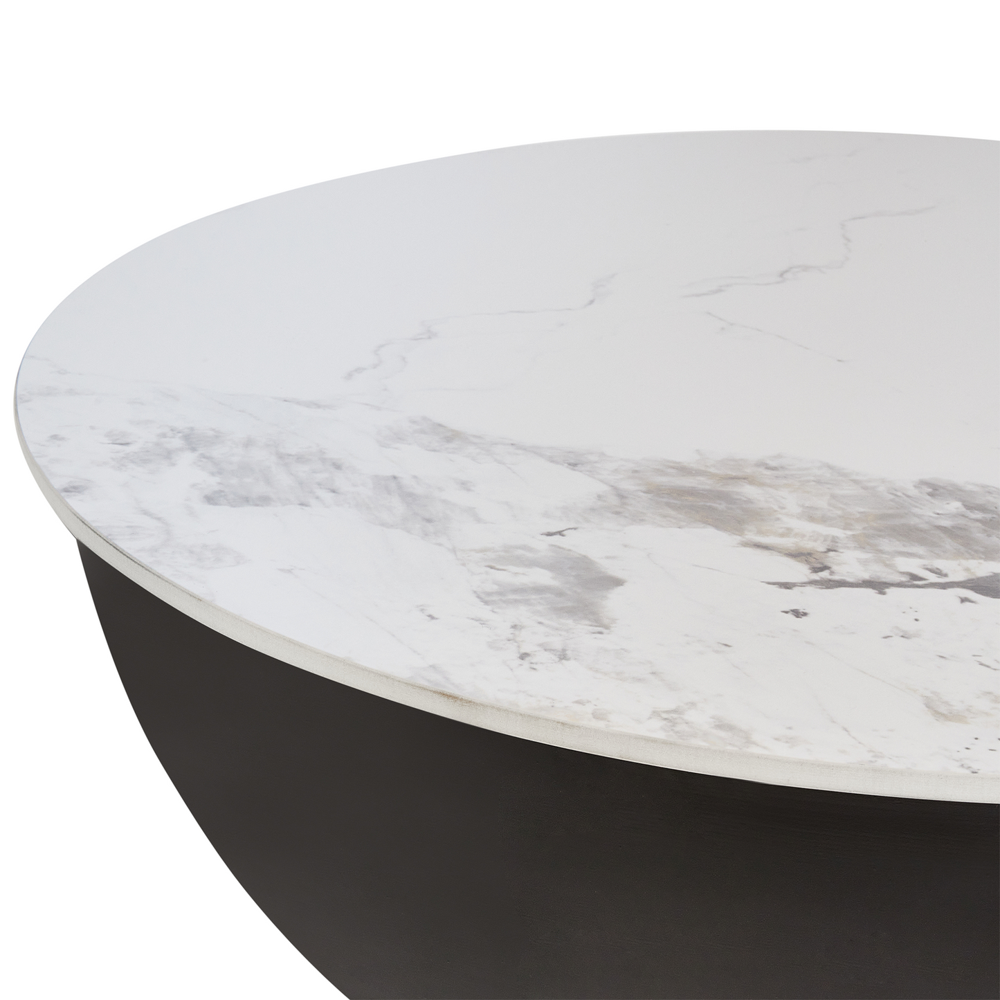 Coffee Table Sintered Stone Black Metal Base Storage 74cm
