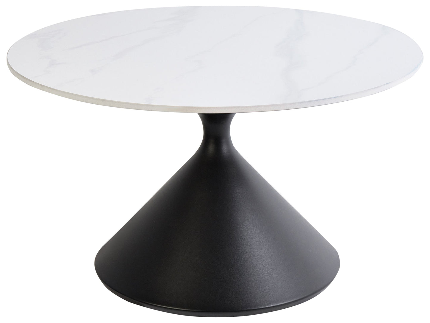 Coffee Table White Sintered Stone Top Black Metal Base 72cm