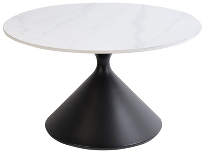 Coffee Table White Sintered Stone Top Black Metal Base 72cm