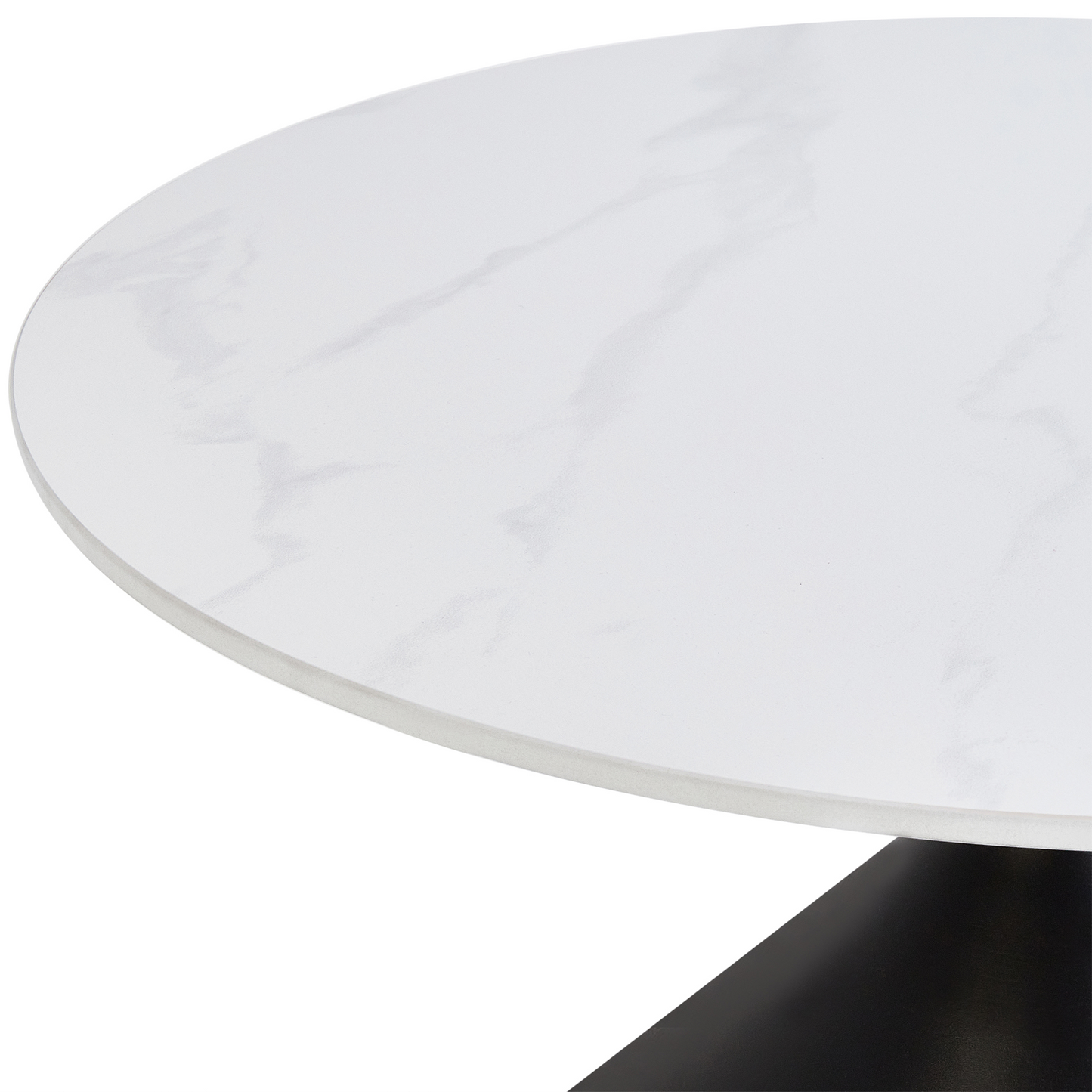 Coffee Table White Sintered Stone Top Black Metal Base 72cm