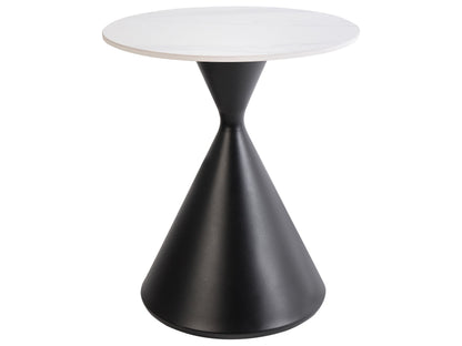 Side Table White Sintered Stone Top Black Metal Base 50cm