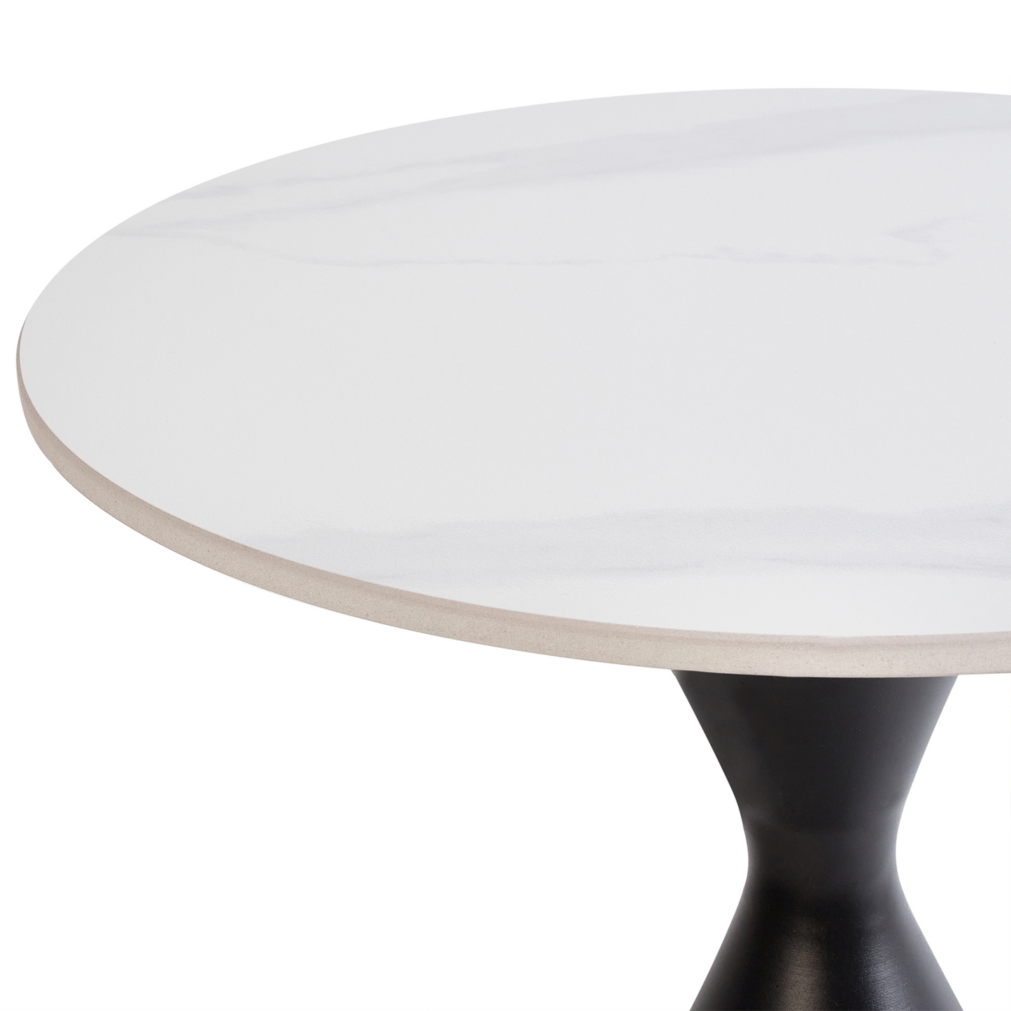 Side Table White Sintered Stone Top Black Metal Base 50cm