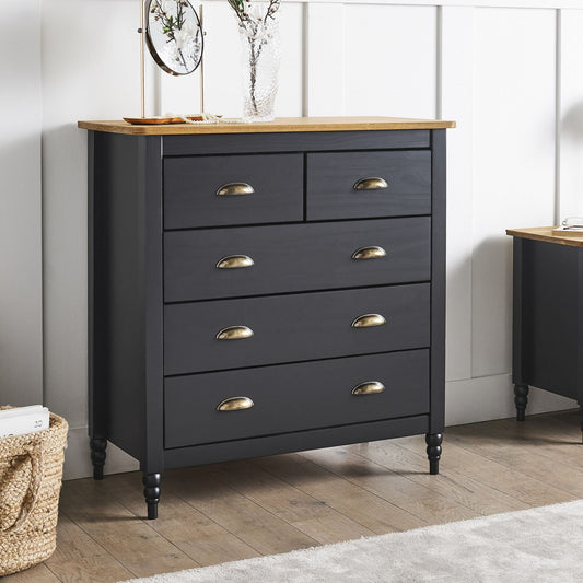 Sideboard Black 5 Drawer Chest Storage Unit