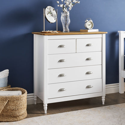 Sideboard White 5 Drawer Chest with Wooden Top