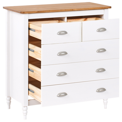 Sideboard White 5 Drawer Chest with Wooden Top