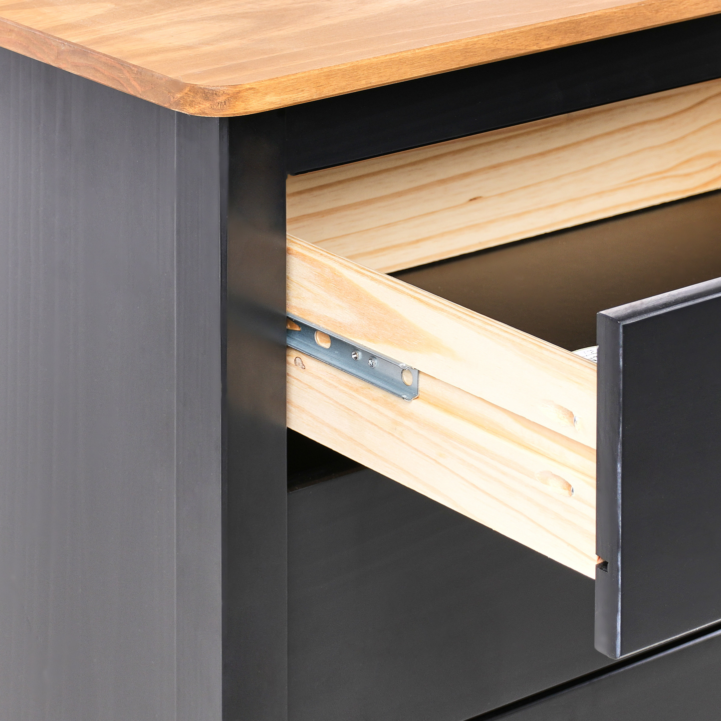 Nordic Luxe Sideboard Black 2 Door 4 Drawer Cabinet With Pine Wood Top Scandinavian Style And Zamak Handles