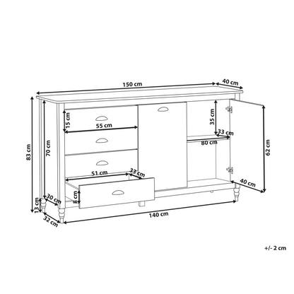 Sideboard White 2 Door 4 Drawer Natural Wood Top