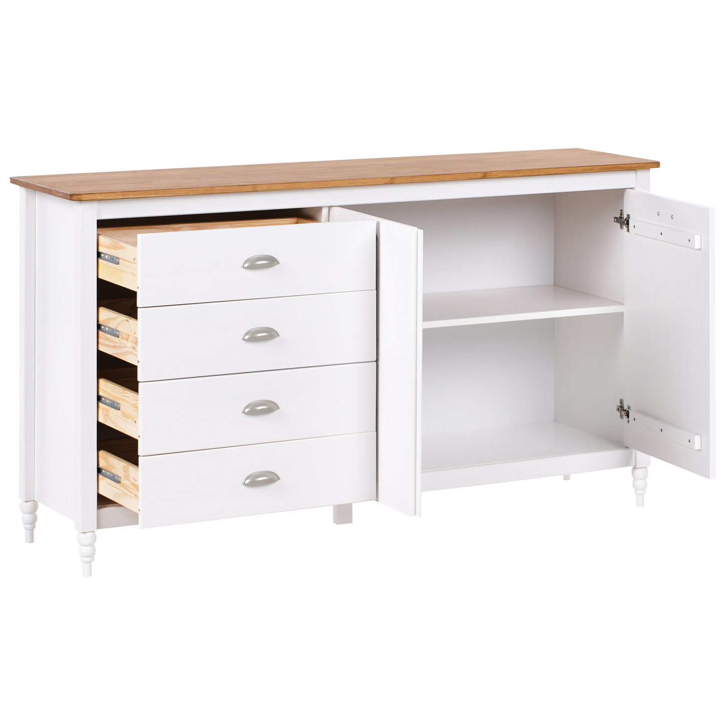 Sideboard White 2 Door 4 Drawer Natural Wood Top