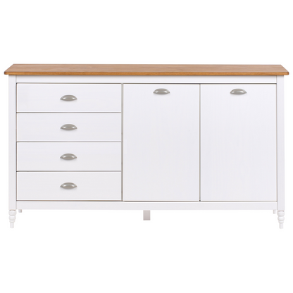Sideboard White 2 Door 4 Drawer Natural Wood Top